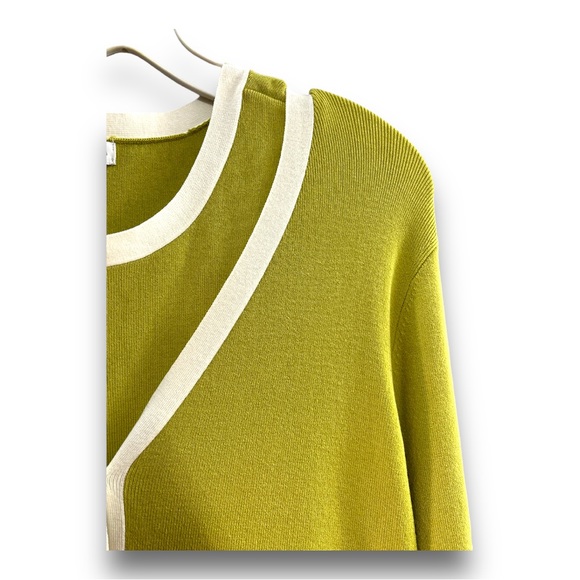 CHARTER CLUB Vintage Y2K Olive green white trim cardigan and tank top SZ L - Picture 12 of 16